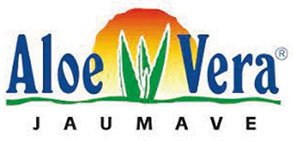 Its a logo of Aloe Vera jaumave with a plant and a sunset in the center
